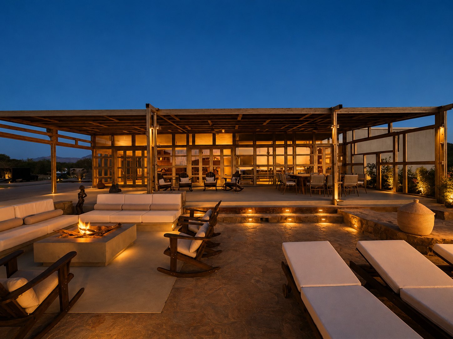 Terraza abierta al mar al atardecer