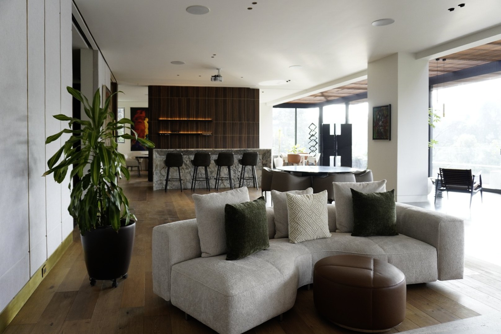 Sala de estar con sillones y plantas