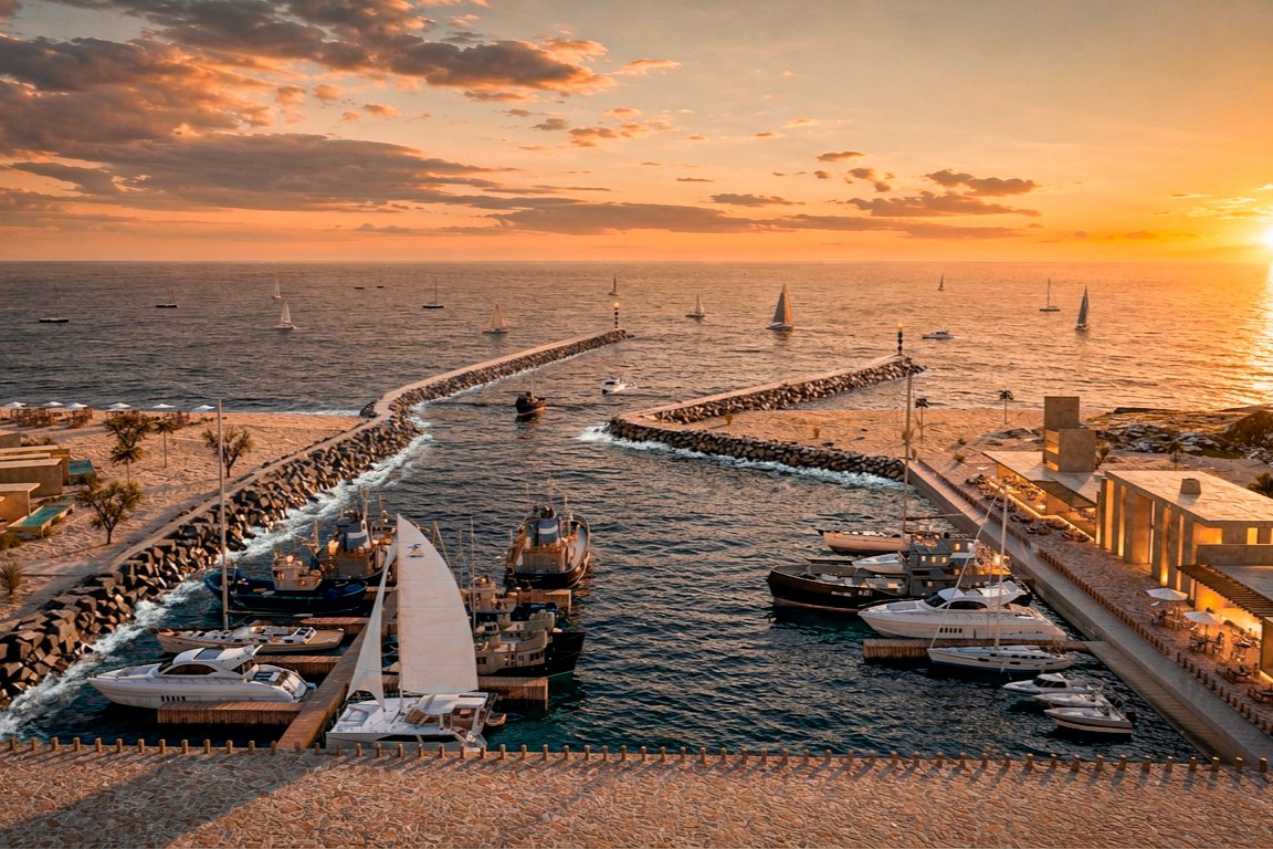 El muelle hacia mar abierto al atardecer