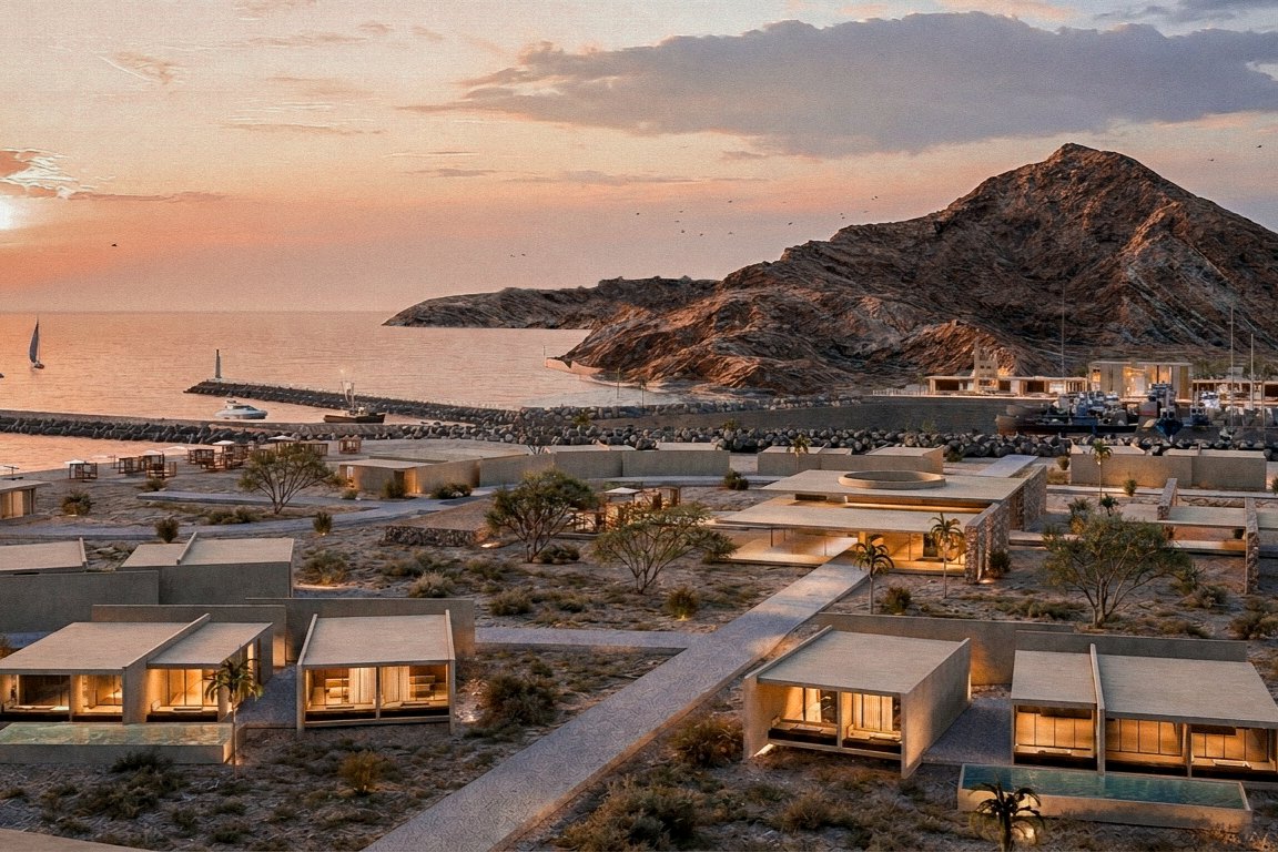 Las villas frente a la dársena, con el cerro al fondo
