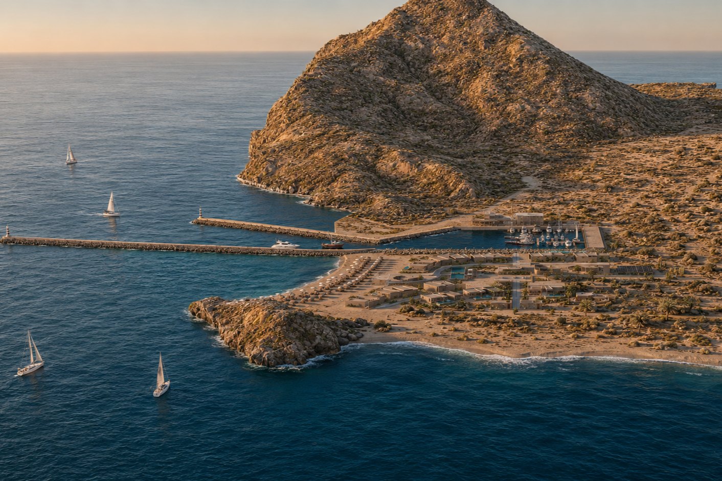La bocana y el rompeolas desde el aire